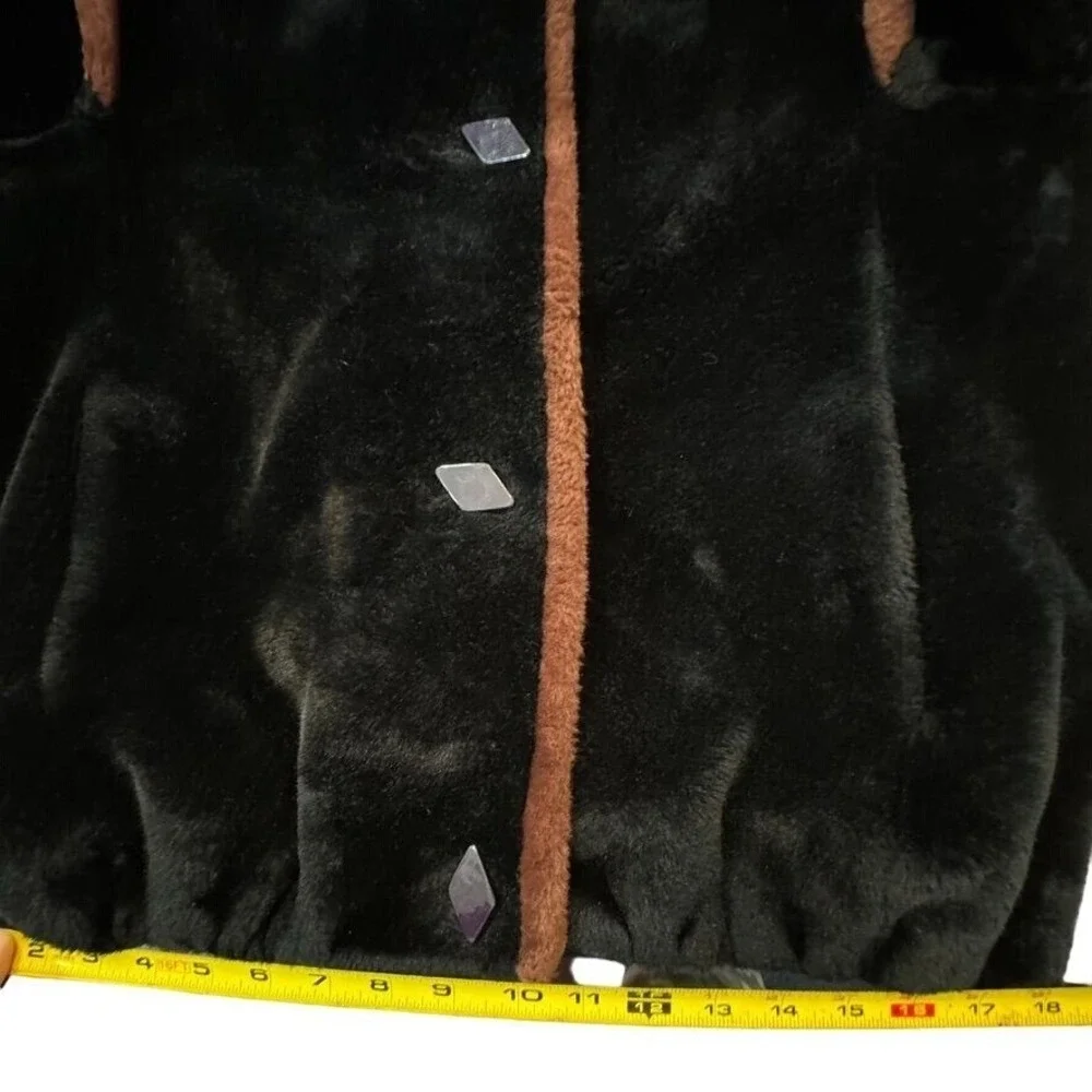 Vtg Sasson Glenoit Luxury Faux Fur Jacket Size 8 Black Made/USA ILGWU Retro 80s - Picture 14 of 15